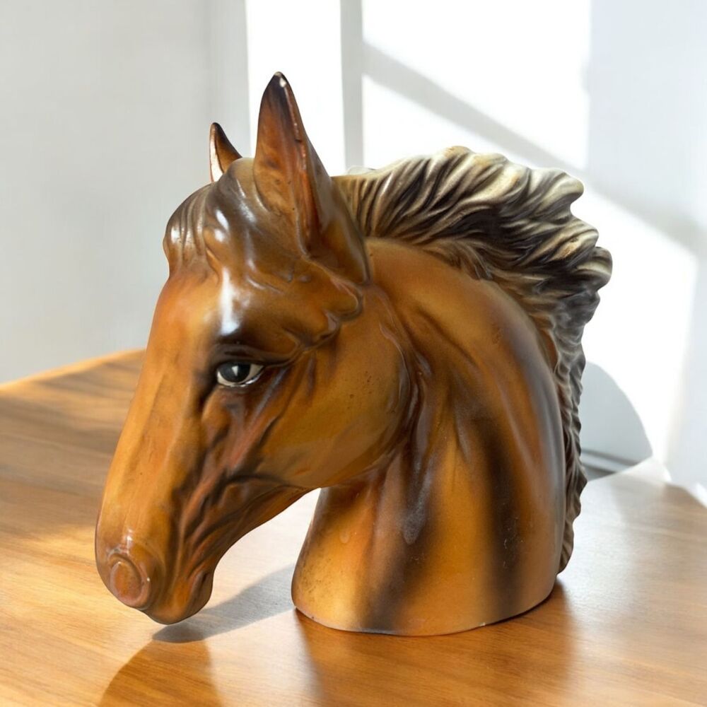 Inarco, Japan, Horse Head Planter, Vase. E-6560 Brown Palomino Equestrian Decor